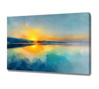 WIKEO Tableau Decoration Murale Peinture dorée du coucher de soleil Tableau Moderne,Toile Nature Paysage Impression, Salon Cuisine, Bureau Decoration Murale(Or)-50x70cm Sans cadre