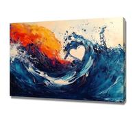 WIKEO Tableau Decoration Murale Salon Paysage océanique du graffiti Moderne Toile Coucher Impression Sur Toile, Decoration Murale Chambre Salle De Bain Cuisine(Bleu)-60x90cm Encadrée