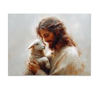 WIKEO Tableau Jésus Poster de décoration Animaux de Jésus Vintage nordique Impression sur toile Motif, Jesus Tableau religieux Salon Chambre(Beige 50)-60x90cm Sans cadre