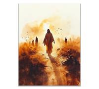 WIKEO Tableau Jésus Poster de décoration Illustration abstraite du Christ nordique Impression sur toile Motif, Jesus Tableau religieux Salon Chambre(orange)-40x60cm Sans cadre
