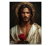 WIKEO Tableau Jésus Poster de décoration Jésus dans les images de la souffrance nordique Impression sur toile Motif, Jesus Tableau religieux Salon Chambre(rouge)-50x70cm Sans cadre