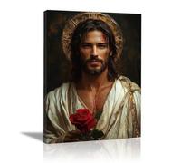 WIKEO Tableau Jésus Poster de décoration Jésus dans les images de la souffrance nordique Impression sur toile Motif, Jesus Tableau religieux Salon Chambre(rouge)-60x90cm Encadrée