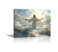 WIKEO Tableau Jésus Poster de décoration Jésus marchant sur l’eau nordique Impression sur toile Motif, Jesus Tableau religieux Salon Chambre(Blanc 42)-30x40cm Encadrée
