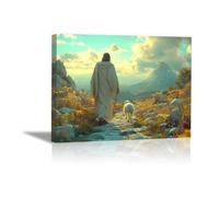 WIKEO Tableau Jésus Poster de décoration Nature Jésus Animaux de la montagne nordique Impression sur toile Motif, Jesus Tableau religieux Salon Chambre(Jaune 18)-30x40cm Encadrée