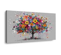 WIKEO Tableau Murale Salon Moderne Affiche Graffiti Tree Of Life Arbre De Vie Nature Paysage Impression Sur Toile, Decoration Murale Chambre Salle De Bain Cuisine Bureau(Jaune)-40x80cm Encadrée