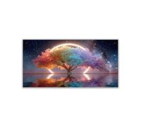 WIKEO Tableau Murale Salon Moderne Paysages naturels du lac des arbres Arbre De Vie Nature Paysage Impression Sur Toile, Decoration Murale Chambre Salle De Bain Cuisine Bureau(Rose)-40x80cm Sans cadre