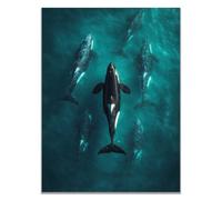 WIKEO Tableau plage Animaux marins mignons Decoration Chambre Tableaux, Posters et Arts Décoratifs, Maison, Cuisine, Bureau ，Salon Decor Posters(noir)-60x90cm Sans cadre