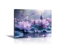 WIKEO Tableau plage Dauphin floral abstrait Decoration Chambre Tableaux, Posters et Arts Décoratifs, Maison, Cuisine, Bureau ，Salon Decor Posters(pourpre)-80x120cm Encadrée