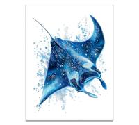WIKEO Tableau plage Decoration Murale Affiche d’animaux marins mignons Nature Paysage Maison Bain Salon, Chambre, Impression sur Toile tableau Decor Posters(bleu)-50x70cm Sans cadre