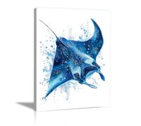 WIKEO Tableau plage Decoration Murale Affiche d’animaux marins mignons Nature Paysage Maison Bain Salon, Chambre, Impression sur Toile tableau Decor Posters(bleu)-60x90cm Encadrée
