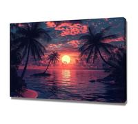 WIKEO Tableau plage Decoration Murale Coucher de soleil dans le cocotier Affiches Murales, Chambre Posters Muraux, Affiches d'art Esthétique Moderne(Rouge)-60x90cm Encadrée