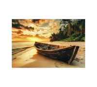 WIKEO Tableau plage Decoration Murale Paysages plage du coucher du soleil Nature Paysage Maison Bain Salon, Chambre, Impression sur Toile tableau Decor Posters(Or)-60x90cm Sans cadre