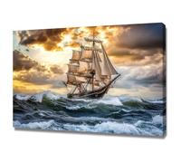 WIKEO Tableau plage Decoration Murale Peinture dorée du coucher de soleil Nature Paysage Maison Bain Salon, Chambre, Impression sur Toile tableau Decor Posters(Or)-30x40cm Encadrée