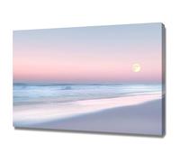 WIKEO Tableau plage Decoration Tableaux Murale pour Paysages plage du coucher du soleil Nature Paysage Maison Bain Salon, Chambre, Impression sur Toile tableau(Rose)-50x70cm Encadrée