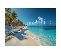 WIKEO Tableau plage Decoration Tableaux Murale pour Scènes de plage tropicale Nature Paysage Maison Bain Salon, Chambre, Impression sur Toile tableau(bleu)-80x120cm Sans cadre