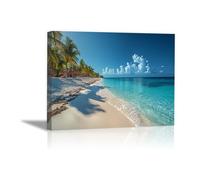 WIKEO Tableau plage Decoration Tableaux Murale pour Scènes de plage tropicale Nature Paysage Maison Bain Salon, Chambre, Impression sur Toile tableau(bleu)-30x40cm Encadrée