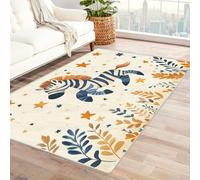 WIKEO Tapis de Salon Vintage Animaux Mignons Motifs végétaux résistant Design Moderne,pour la Cuisine et la Salle à Manger l'intérieur et l'extérieur Lavable The Carpet(Bleu)-90x120cm
