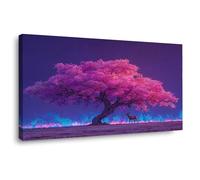 WIKEO Toile murale abstraite à thème arbre de vie coloré Photo du Sapin de Nuit Œuvre d'art moderne pour la décoration d'intérieur salon, chambre à coucher(Rose 8)-40x80cm Encadrée