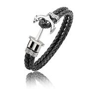 WikiMiu Bracelet Homme en Cuir Design Ancre Tressé à la Main, Style Hip-hop Personnalité, Bijoux Fantaisie Cadeau Parfait Pour Anniversaire et Fêtes, Livré avec Boîte Cadeau (Noir)