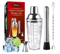 Wikimo Shaker Cocktail Kit, Professionnel en 400ml Verre Kit pour Cocktail Shaker Bar Mojito Con Doseur, Pilon et Cuillères à Soupe, pour Les Hommes et Les Femmes