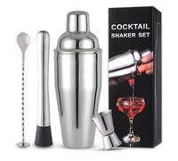 Wikimo Shaker Cocktail Kit, Professionnel en 750ml Shaker Cocktail INOX Kit pour Shaker Bar Mojito Con Doseur, Pilon et Cuillères à Soupe, pour Les Hommes et Les Femmes