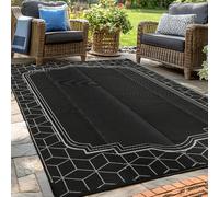 wikiwiki Outdoor Rug, 9x18ft Waterproof Reversible Mat Indoor Outdoor Rugs Carpet, Small Area Rug Plastic Straw Rug for Patio Deck Balcony Pool RV Camping Beach Picnic, Black, Rugscape Series
