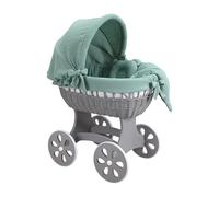 Wiklinopol Couffin Bébé avec Support en Bois et roulettes Annabell - Berceau en Osier avec Matelas et Linge 5 Pièces Mousseline Khaki - Poussette de lit Gris pour Nouveau-né