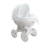Wiklinopol Couffin Bébé avec Support en Bois et roulettes Annabell - Berceau en Osier avec Matelas et Linge 5 Pièces Mousseline Blanc - Poussette de lit Blanc pour Nouveau-né