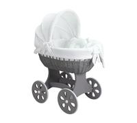 Wiklinopol Couffin Bébé avec Support en Bois et roulettes Annabell - Berceau en Osier avec Matelas et Linge 5 Pièces Mousseline Blanc - Poussette de lit Gris pour Nouveau-né