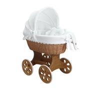 Wiklinopol Couffin Bébé avec Support en Bois et roulettes Annabell - Berceau en Osier avec Matelas et Linge 5 Pièces Mousseline Blanc - Poussette de lit Naturel pour Nouveau-né