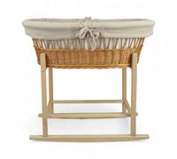 Wiklinopol Couffin Bébé OLIWIA II - Berceau en Osier avec Support en Bois - Ensemble Complet avec Matelas & Linge en Mousseline Beige, Respirant, Lavable & hypoallergénique