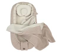 WIKLINOPOL Ensemble Babynest Beige - Baby Nest pour nouveau-né, nid & cocon avec coussin Teddy, couverture & doudou - Équipement bébé respirant en mousseline & peluche Teddy