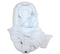 WIKLINOPOL Ensemble Babynest Blanc - Baby Nest pour nouveau-né, nid & cocon avec coussin Teddy, couverture & doudou - Équipement bébé respirant en mousseline & peluche Teddy