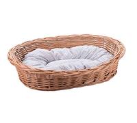 Wiklinowy Świat - Lit en osier pour chien et chat, lit en osier pour animaux de compagnie - Naturellement chaud, respirant et élégant - Différentes tailles 58x42x15cm - Coussin gris à pois