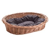 Wiklinowy Świat - Lit en osier pour chien et chat, lit en osier pour animaux de compagnie - Naturellement chaud, respirant et élégant - Différentes tailles 66x47x15cm - Coussin brun à pois