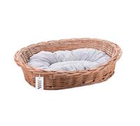 Wiklinowy Świat - Lit en osier pour chien et chat, lit en osier pour animaux de compagnie - Naturellement chaud, respirant et élégant - Différentes tailles 75x53x17cm - Coussin gris à pois