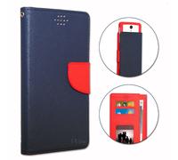 Wiko View Prime Etui Housse Folio Bleu Marine Et Rouge Façon Cuir Texturé Avec Porte Cartes Et Surpiqûres Apparentes By Ph26®