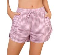 Wikoan Bas de Pyjama à Carreaux Femme Ete Short de Nuit avec Taille élastique Short de Pyjama Léger décontractée Shorts Fève Rose M