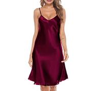 Wikoan Fond de Robe Femme Chemise de Nuit Satin Nuisette Sexy Robe de Nuit Femme Sexy Bretelles réglables Col V Bourgogne M