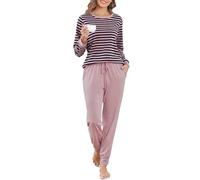 Wikoan Pyjama Femme Ensembles de Pyjama Hiver Nuit à Manches Longues et Pantalon Pyjama à Couleur Unie Vêtement de Nuit 2 Pièces pour Femme Rose Foncé S