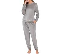 Wikoan Pyjama Hiver Femme Polaire Ensembles de Pyjama Chaud et Doux Combinaison Pyjama à Manches Longues Loungewear Vêtements de Nuit Gris XXL