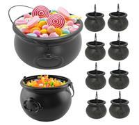 Wilafury Ensemble de chaudrons d'halloween 10 pièces, chaudrons de sorcière en Plastique avec poignées, Comprenant 13 Pouces, 8 Pouces et 3 Noirs pour Cadeaux et décoration fête d'halloween