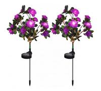 Wilafury Fleurs solaires pour tombe de cimetière, 2 fleurs d'azalée funéraire, lumières de jardin commémoratives, décorations à énergie solaire marche/arrêt automatique pour cour, patio, violet