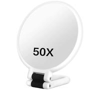 Wilafury Miroir grossissant 50X, Miroir de Maquillage grossissant Double Face avec poignée réglable à 360 degrés, Support Mural Portable, Conception de Table pour Le Maquillage (Blanc)