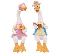 Wilafury Statue de Canard Ornements de Jardin, 1 Paire Figurines Canard Couple Assis avec des Tenues, Sculpture Mignonne d'amoureux en résine pour intérieur et extérieur, Cour, pelouse, Maison
