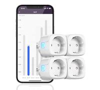 WILAWELS Lot de 4 Prise Wi-Fi Intelligente avec Mesure de la Consommation Électrique, Commande via Application, Commande Vocale, Minuterie, Compte à Rebours, Mode Cyclique Aléatoire ZW01SPDP406