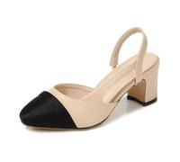 Wilbb Femmes Élégant Bloc Slingback Talon Souple Cuir Femme Sandales Habillées Escarpins,6.5cm,41 EU