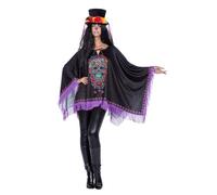 WILBERS & WILBERS 4962 - Poncho Day of the Dead avec franges, pour adultes, pour fête à thème Dia de los Muertos, Halloween