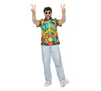 WILBERS & WILBERS - 5782 - Chemise hawaïenne avec motif peace et fleurs, manches courtes, t-shirt, haut, tenue de festival, chemise de plage, chemise de fête été