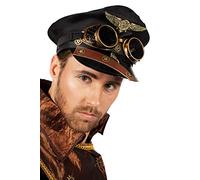 Wilbers & Wilbers Casquette de pilote Steampunk avec insigne pilote Googles engrenages dentés uniforme chapeau chapeau chapeau accessoire costume, Noir/Marron/Bronze, Taille unique